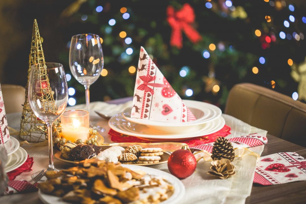 A festive table is set for a holiday dinner